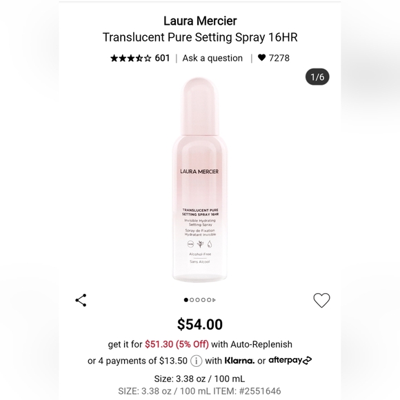 LAURA MERCIER Translucent Pure Setting Spray - Picture 13 of 16